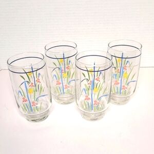 Sango Pastels Floral Drinking Glass Short Tumblers 5 1/8" Lot of 4